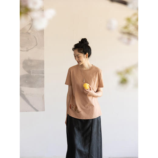 牧衣游原创 印花棉质T恤女夏轻薄舒适柔软质朴宽松百搭短袖 清饮 商品图1