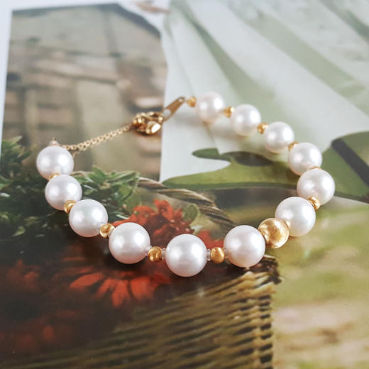 【天然正品】AU750黄金镶天然约8.0MM强晕彩近无暇正圆Akoya天女海水珍珠手链18CM（长度可调节）女士现售价：5880！290525XY23 商品图4