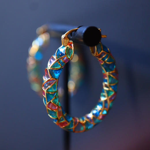 手绘冰裂纹·珐琅彩耳钉 ZH 商品图0