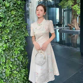 奢姿大码女装2025夏季减龄碎花拼接旗袍连衣裙胖妹妹立领时尚裙子9952890409