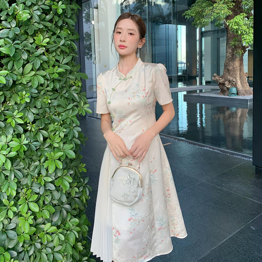 奢姿大码女装2025夏季减龄碎花拼接旗袍连衣裙胖妹妹立领时尚裙子9952890409 商品图0