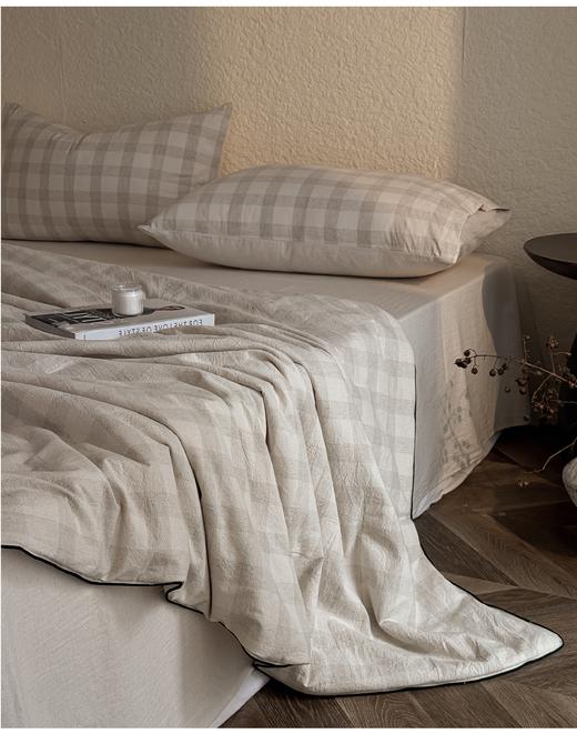 2025新款日式简约棉麻格纹空调被水洗棉麻夏凉被3件套 商品图3