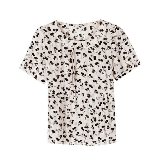 MZ1738洋气妈妈短袖漂亮碎花小衫女2025夏装收腰遮肚雪纺衫中年盘扣上衣 商品图4