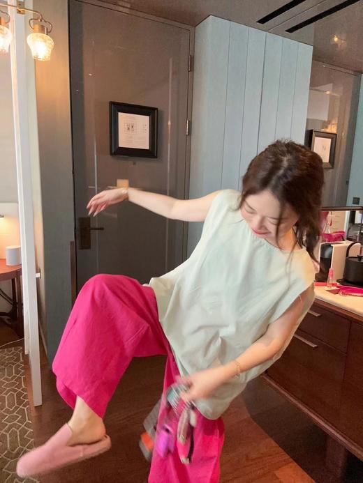 夸张梅子红苎麻阔腿裤奶奶裤 商品图4