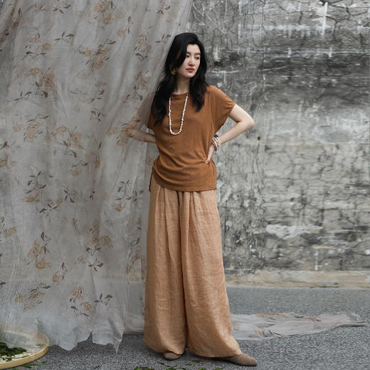 绽放女装308朵/【甜茶系列·蜜桃金骏眉】汉麻棉竹节抽绳短袖T恤 商品图1