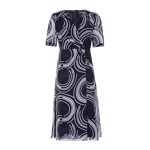 EITIE爱特爱夏季新款V领收腰法式通勤显瘦印花连衣裙7807527 商品图5