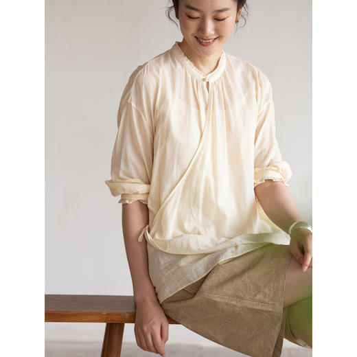 牧衣游原创 100支纯棉轻薄短外套新品通勤设计感文艺开衫 流光羽 商品图2