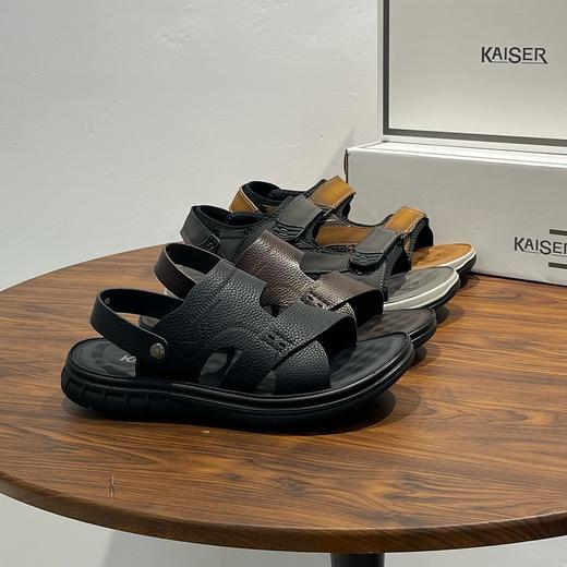 【预售5天内发出】意大利凯撒KAISER夏季新款男士真皮凉拖沙滩鞋舒适轻弹增高魔术贴疯马牛皮凉鞋100% 商品图7