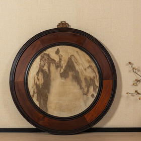 清	红木镶云石圆形大挂屏
