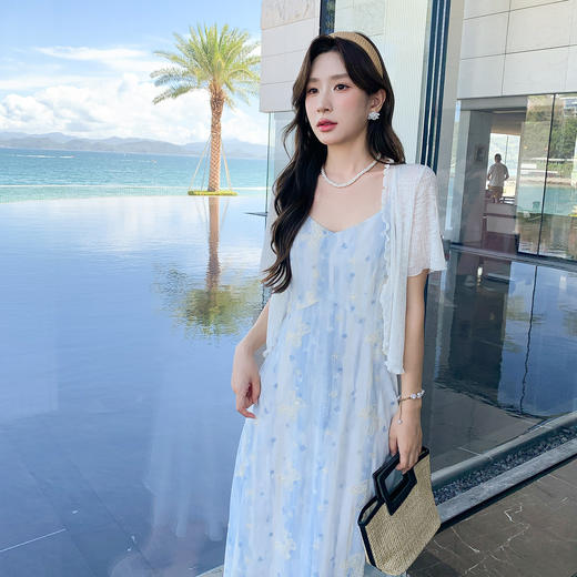 奢姿大码女装2025夏季减龄木耳边印花两件套胖妹妹时尚连衣裙套装9952990535AB 商品图4