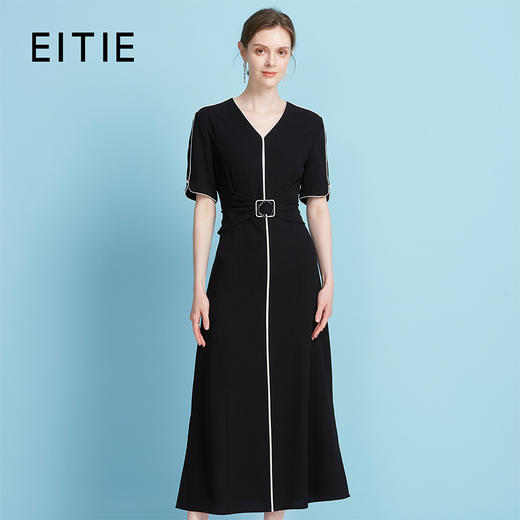 EITIE爱特爱夏季新款气质法式优雅显瘦黑色连衣裙7807577 商品图0