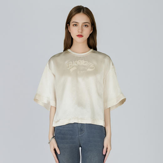 谜底衬衫衬衫女2025夏季新品通勤光泽醋酸箱型刺绣上衣252MS0688 商品图0