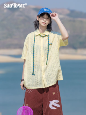 早乙女惠子saotome/STMCS252281/条纹合身短袖衬衫【不含领口绳子】