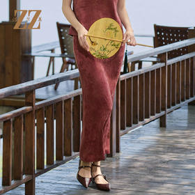 佐尔美夏季新款优雅新中式国风100%桑蚕丝半身莨绸长裙女M52QS47