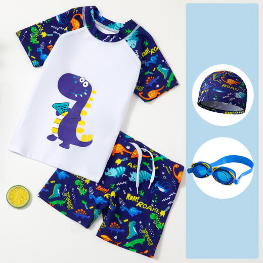 【萌娃夏日备起🌞】高清卡通印花泳衣+泳帽套装💦，舒适透气不束缚，胖宝宝也能轻松选码！儿童泳衣 男童女孩小中大童宝宝卡通分体游泳衣 游泳裤套装 学生泳装 商品图7