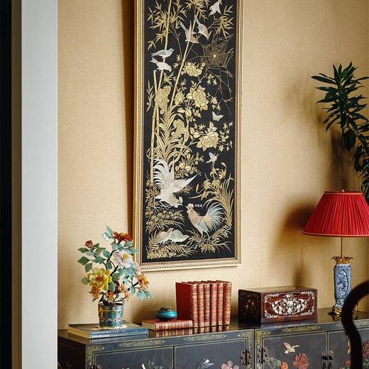 【已售】独角鹿西洋古董 19世纪中国清代出品「官上加官」传统东方花鸟主题黑缎粤绣挂屏 商品图1