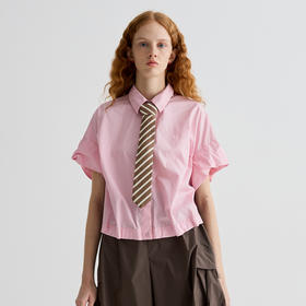 谜底衬衫短袖女2025夏季新品复古风通勤大廓形T型短衬衣252MC0595