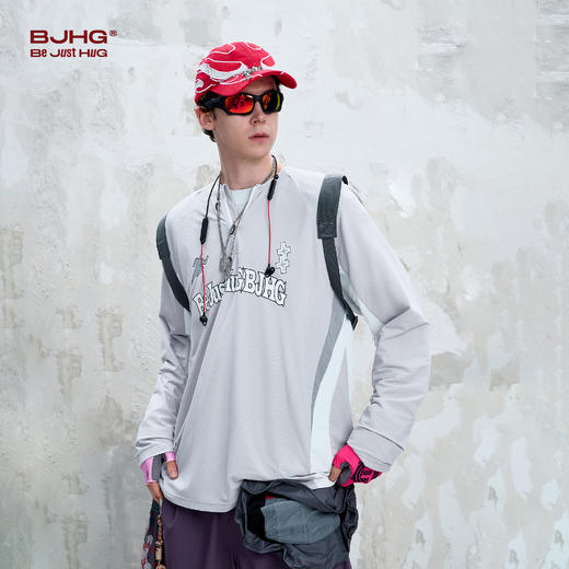 BJHG不计后果 凉感长袖t恤男夏季2025新款运动休闲透气撞色骑行服 商品图1