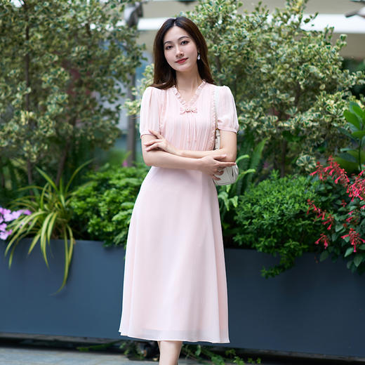 【精致木耳领法式a字连衣裙】EITIE爱特爱2025夏季新款气质薄纱裙B2507704 商品图3