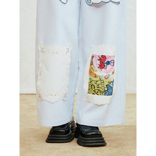 两三事 海洋乐园 2025夏季新款甜美可拆刺绣装饰阔腿休闲裤女宽松 商品图3