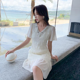 【清仓超15天不保价】奢姿大码女装2025夏季时尚V领短袖连衣裙胖妹妹气质减龄雪纺裙子9952821963