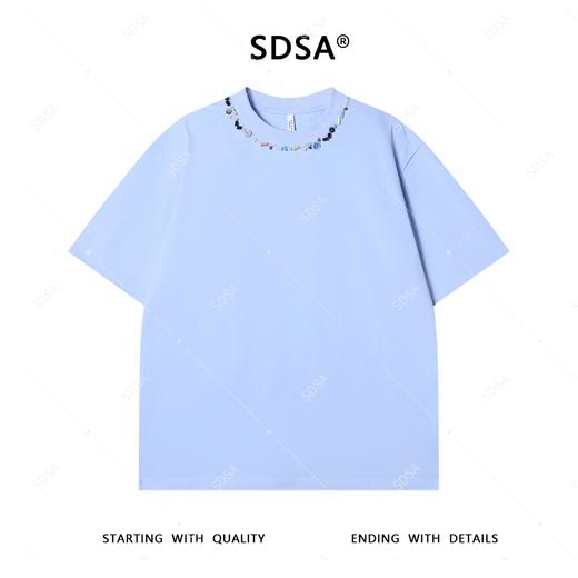 T3702夏季高级感新款男士简约领口立体珠子纽扣装饰短袖T恤重磅时尚潮 商品图1