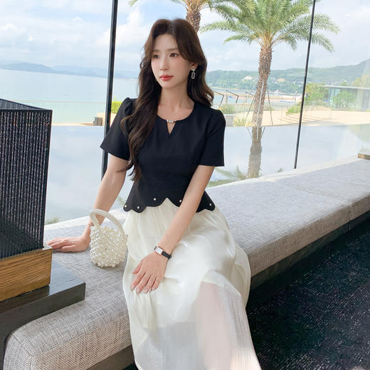 奢姿大码女装2025夏季减龄镂空设计连衣裙胖妹妹钉珠时尚拼接裙子9952835109 商品图2