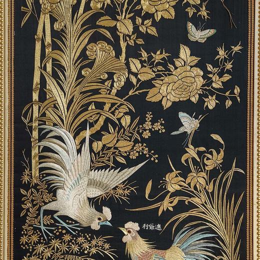 【已售】独角鹿西洋古董 19世纪中国清代出品「官上加官」传统东方花鸟主题黑缎粤绣挂屏 商品图3