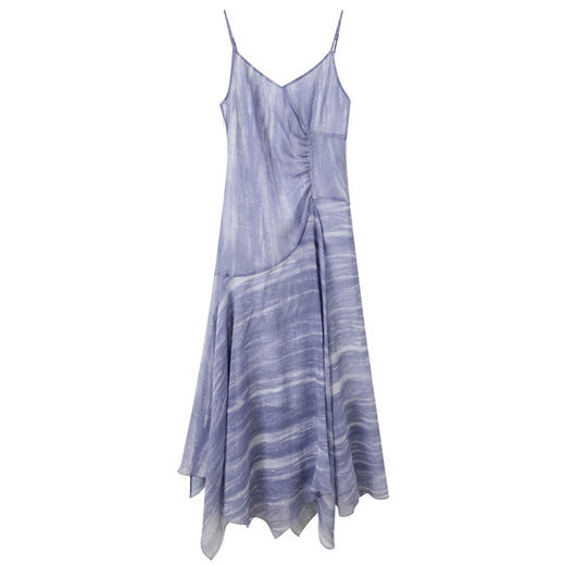 三彩2025夏季新款印花吊带裙不对称斜裁A字裙设计感连衣裙M 商品图4