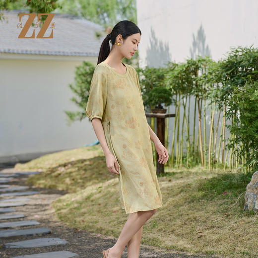 佐尔美夏季新款优雅新中式国风桑蚕丝连衣裙女M52LS07 商品图1