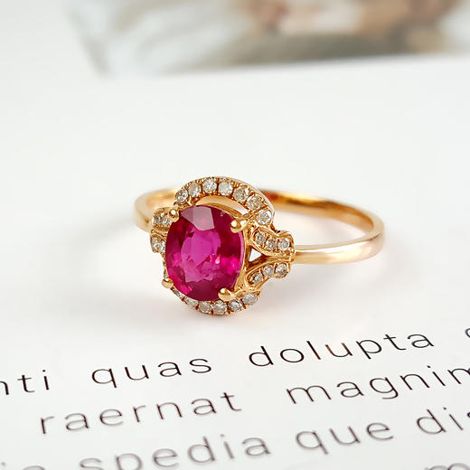 【天然正品】AU750玫瑰金镶钻镶天然约1克拉卢比来碧玺戒指14号（戒圈可改）女士现售价：2380！080425AH26 商品图3