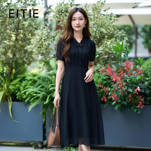 【精致木耳领法式a字连衣裙】EITIE爱特爱2025夏季新款气质薄纱裙B2507704 商品图1
