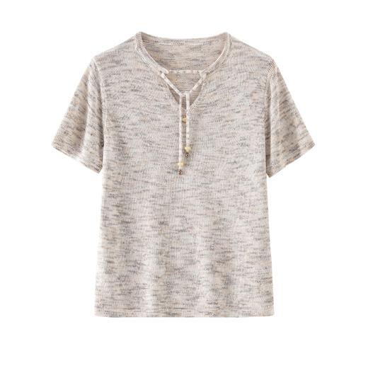 「K」洛诗琳45055设计感珠片纱上衣2025夏季新款棉麻抽绳T恤10360 商品图0