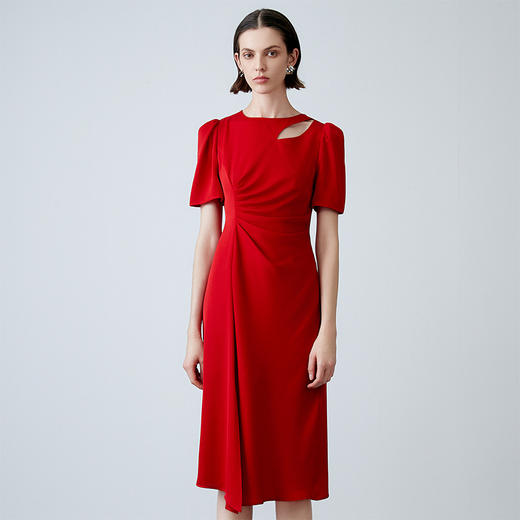 EITIE爱特爱夏季新款气质v领收腰a字显瘦礼服纯色连衣裙7877507 商品图4