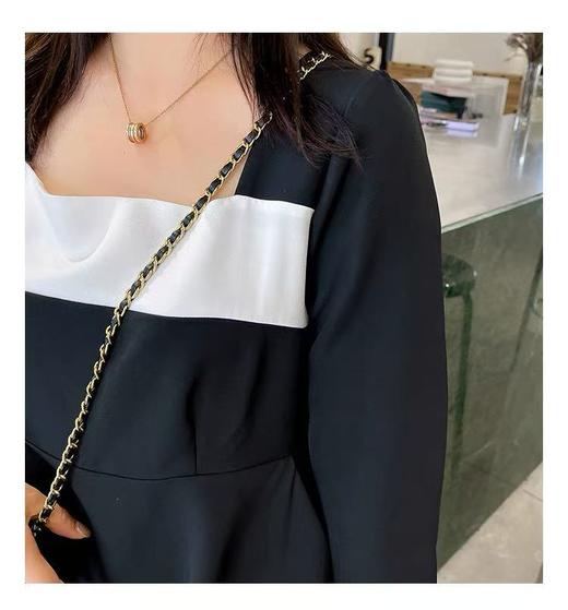 超值购【诗铭洛可】W637撞色连衣裙黑白撞色长袖裙A8-1 商品图3