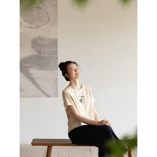 牧衣游原创 汉麻棉印花T恤短袖 限量福利款 莺莺【不支持会员折】 商品图1