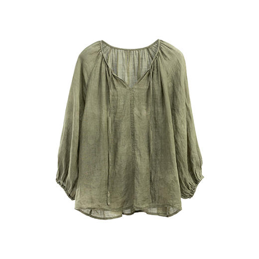 绽放旅行女装314朵/【甜茶系列·艾叶】砂洗苎麻茶染短开衫女衬衫限量 商品图4