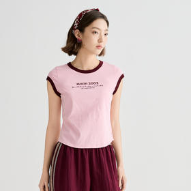 谜底T恤短袖女2025夏季新品休闲日常撞色紧身X型短上衣252MT0525