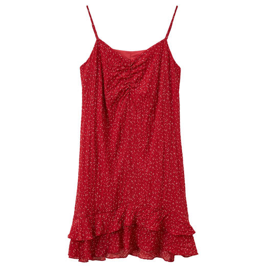 三彩2025夏季新款法式荷叶边波点吊带裙A字裙连衣裙短裙度假M 商品图4