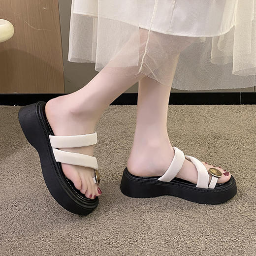 【YW】无忧购韩版休闲小个子外穿百搭金属扣夹趾凉拖鞋2380（截单后3-5天发货) 商品图3