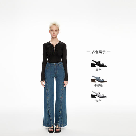 [捡漏价]lost in echo24年春夏新品设计师品牌方头线迹双扣带斜粗跟凉鞋 商品图1