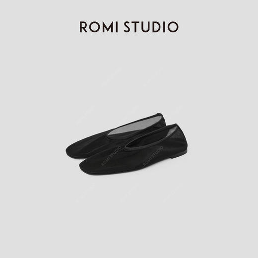 ROMI STUDIO“简约优雅”黑色极简网面方头平底芭蕾鞋 RWCRP33893 商品图0