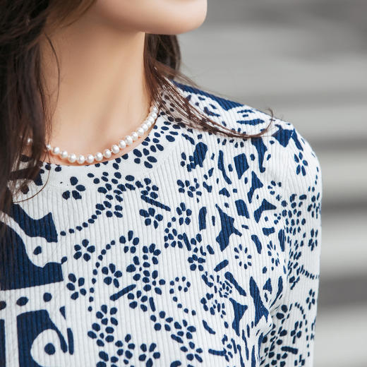 【林栖设计小店】【现货】桑蚕丝混纺毛织上衣蓝印花纹复古气质2025夏季新款上衣女1952527 商品图5