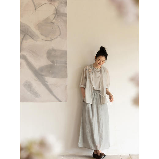 牧衣游原创 22姆米双宫绸刺绣炒色桑蚕丝马夹古朴质真丝上衣 泽兰 商品图2