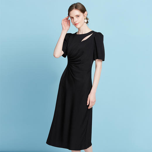 EITIE爱特爱夏季新款气质v领收腰a字显瘦礼服纯色连衣裙7877507 商品图9