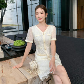 奢姿大码女装2025夏季减龄绣花设计时尚连衣裙胖妹妹V领简约裙子9952890494