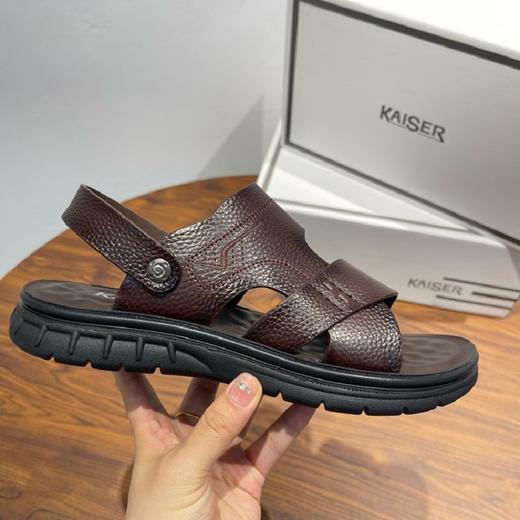 【预售5天内发出】意大利凯撒KAISER夏季新款男士真皮凉拖沙滩鞋舒适轻弹增高魔术贴疯马牛皮凉鞋100% 商品图1