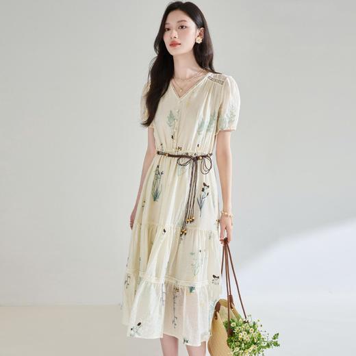 【高货sh】全新升级【铂金会员284/天猫379/差价95】(02050)洛诗琳重工植物刺绣天丝褶皱肌理拼接设计中长款连衣裙 商品图1