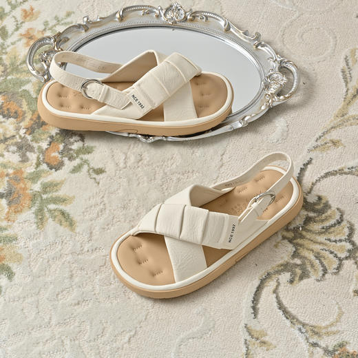 经典鲨2025年夏季新品露趾后空舒适平底日常通勤休闲凉鞋女KW313-529081 商品图5