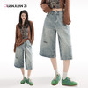 JUANJUANZI卷卷紫街头美式破洞牛仔七分裤女夏水洗做旧牛仔 显瘦显高 宽松风格修饰腿型 慵懒随性松弛 商品缩略图0